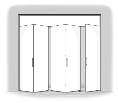 Две пары складных дверей + распашная дверь, с фрамугой